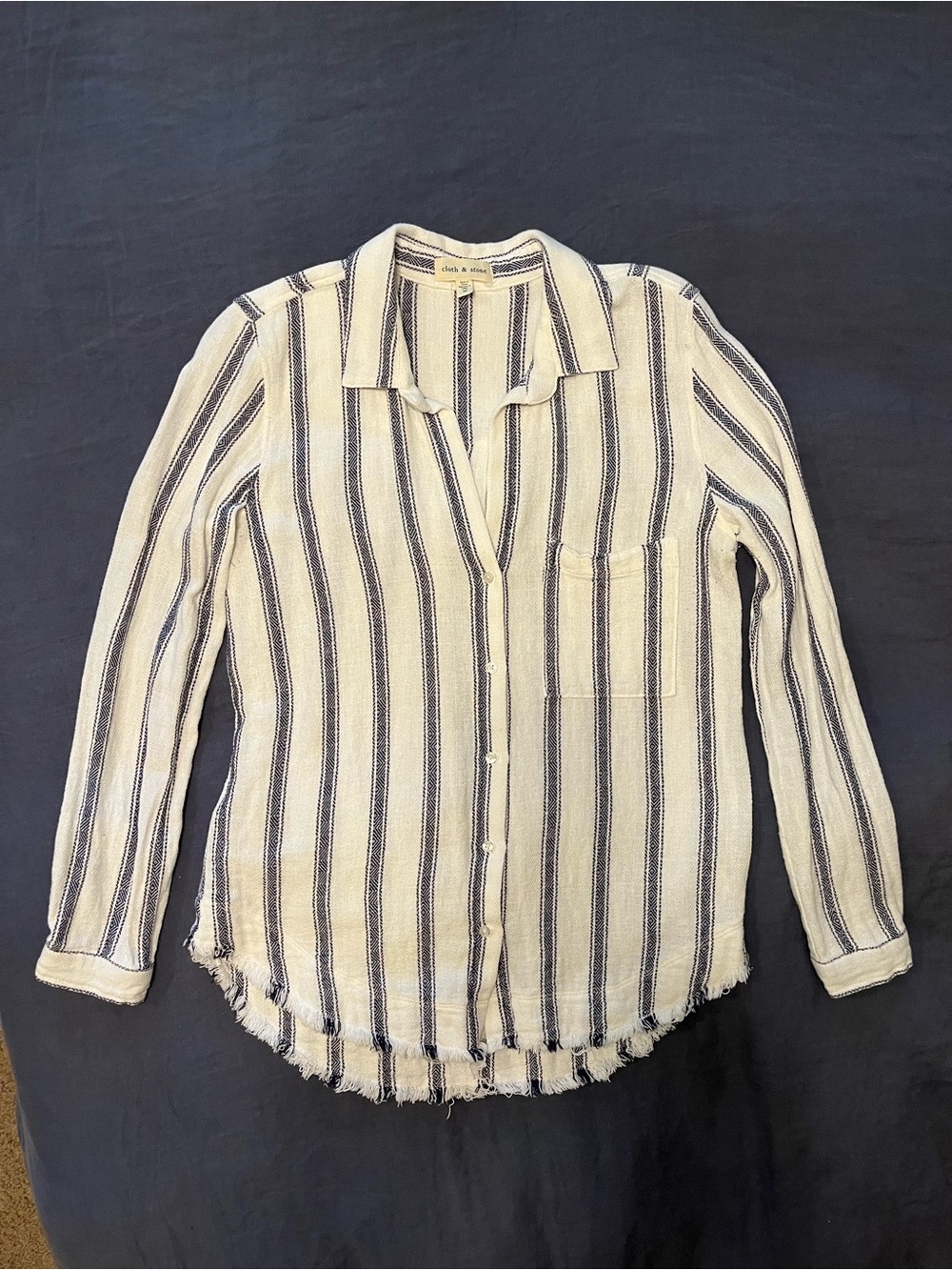 cloth & stone Cream and Navy Striped Casual Button-Down Shirt